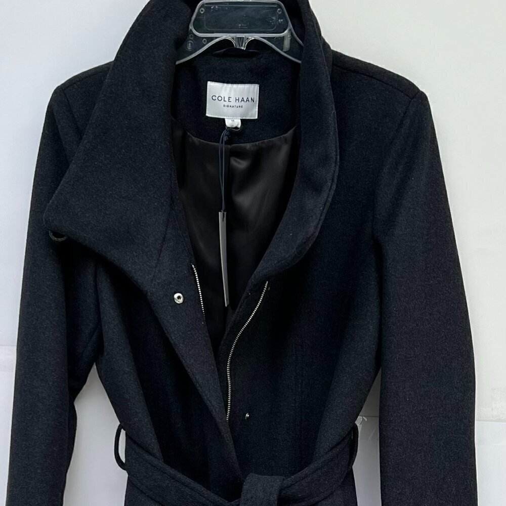Cole Haan Signature Wool-Blend Wrap Coat in Charcoal Size L - Picture 5 of 12